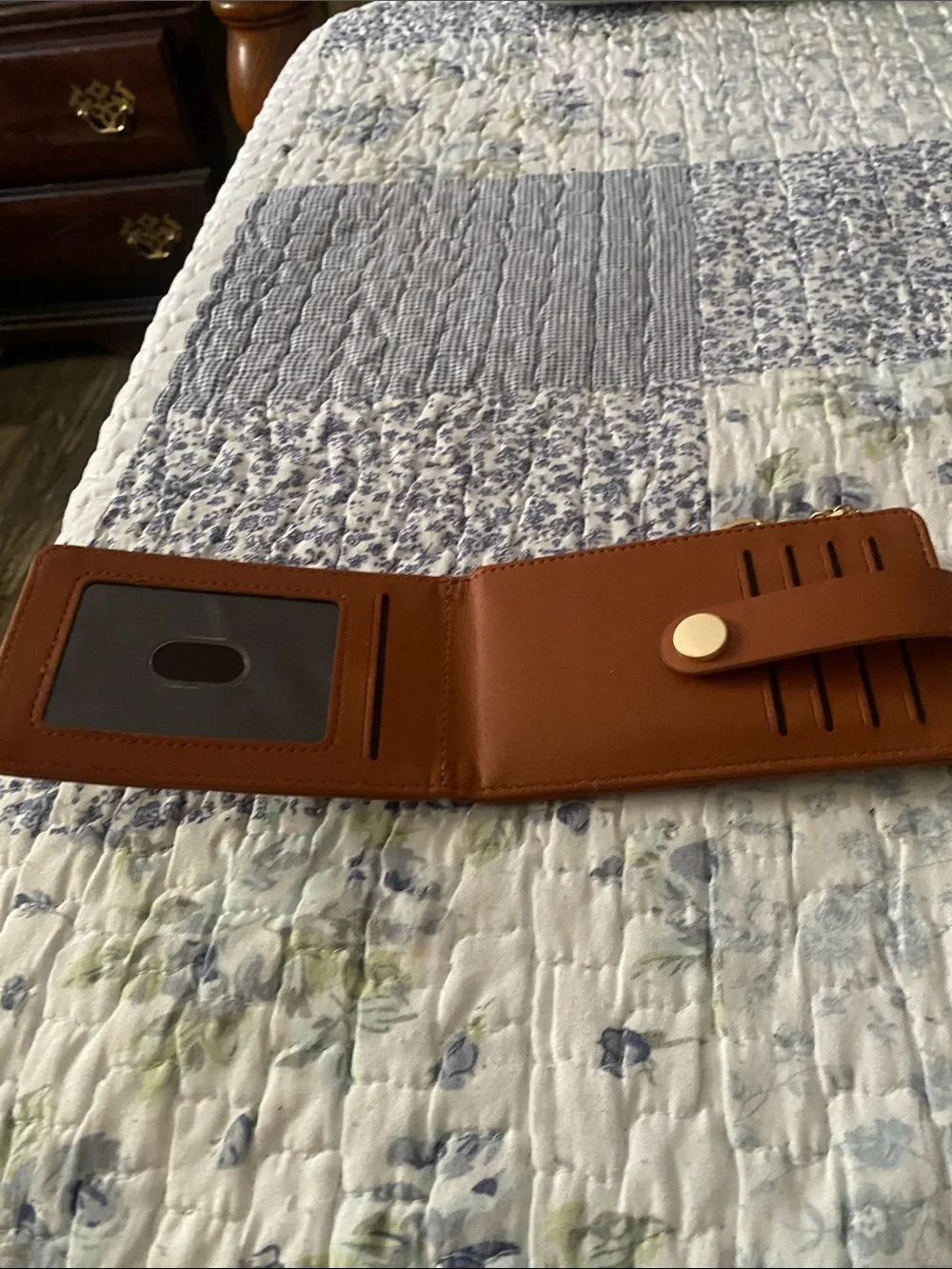 Brown Leather-Style Card Wallet Phone Case with Keyring
